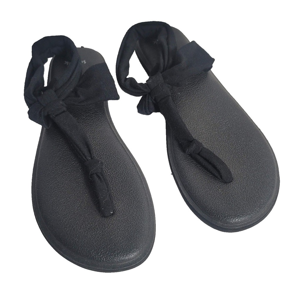 Sanuk Sandals Womens Size 9 Black Yoga Sling Stretch Strap Cushioned Flip Flop